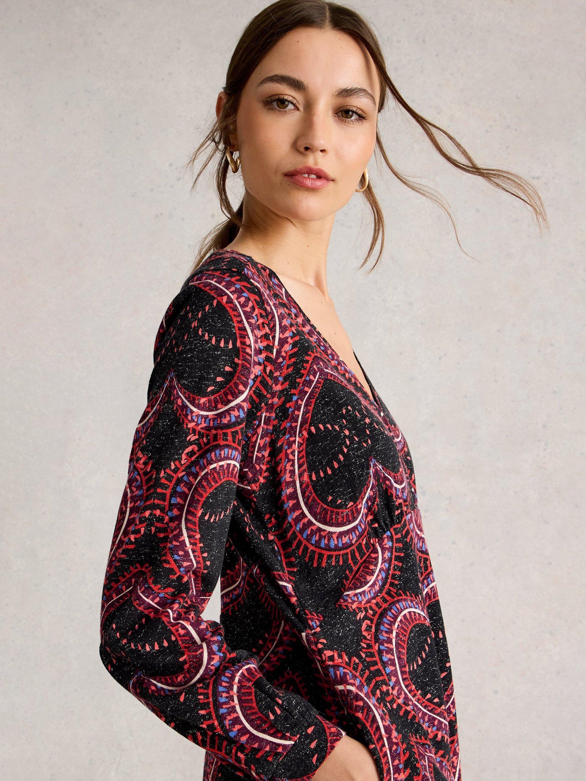 Product image 3 of 6, which shows White Stuff Sparkled Heart Design Cotton Blend Midi Dress, Black/Multi, 6