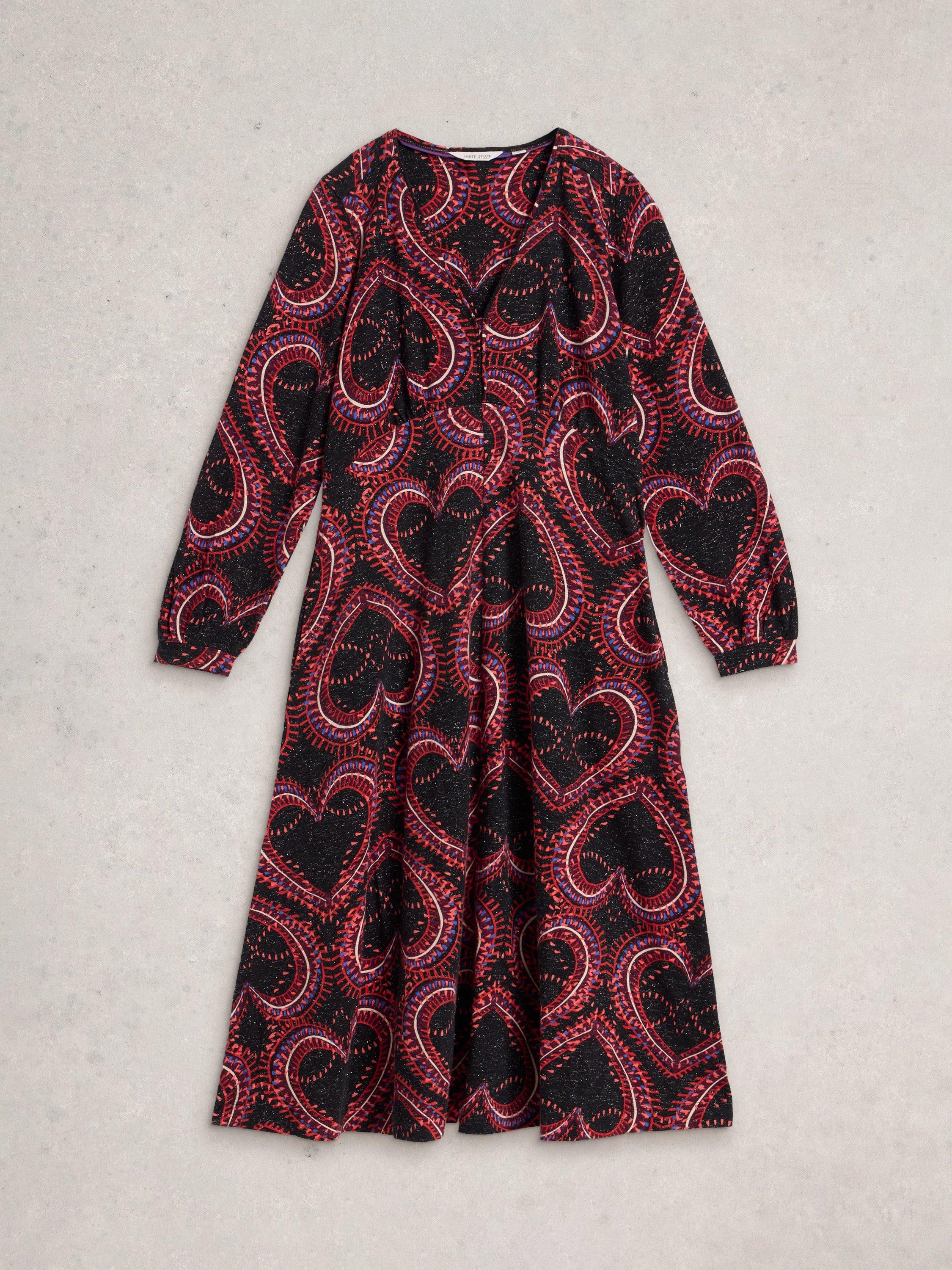 Product image 5 of 6, which shows White Stuff Sparkled Heart Design Cotton Blend Midi Dress, Black/Multi, 6