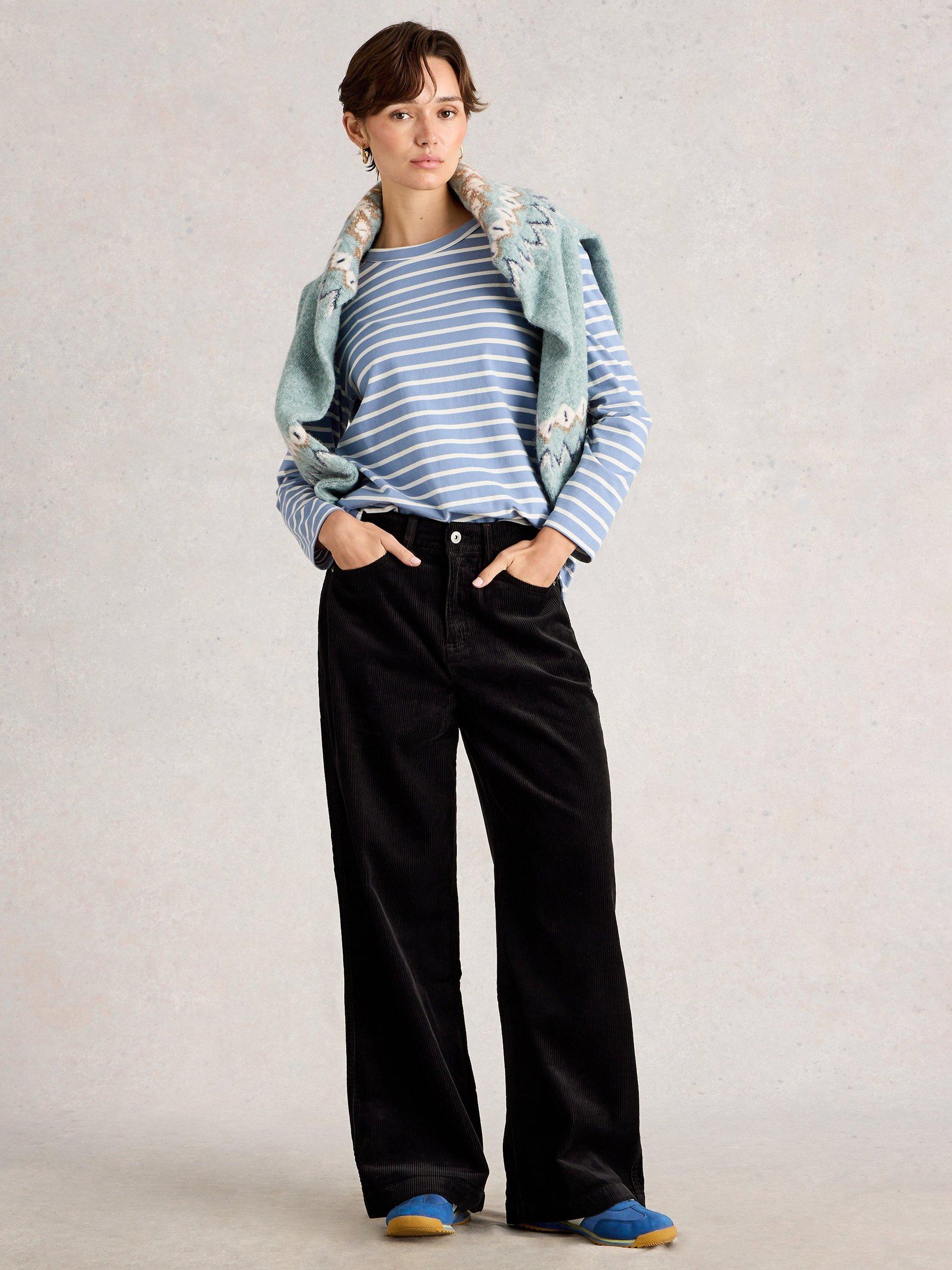 Product image 1 of 6, which shows White Stuff Ayla Corduroy Trousers, Pure Black, 6S