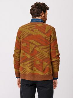 Aubin Blake Wool Cashmere Blend Geo Pattern Cardigan, Rust/Multi - view 2, Rust/Multi