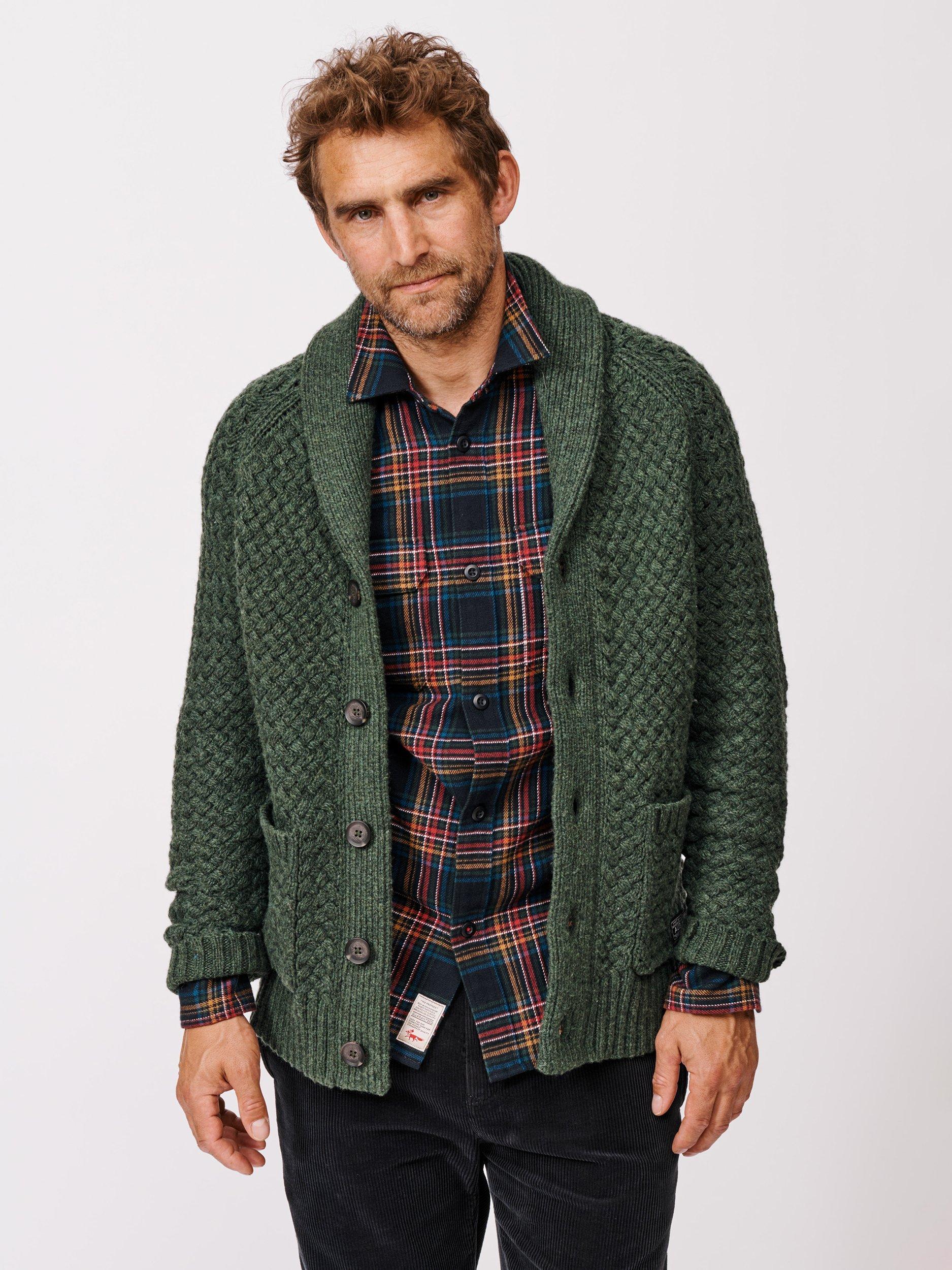 Product image 1 of 7, which shows Aubin Frampton Wool Blend Shawl Cardigan, Khaki, S