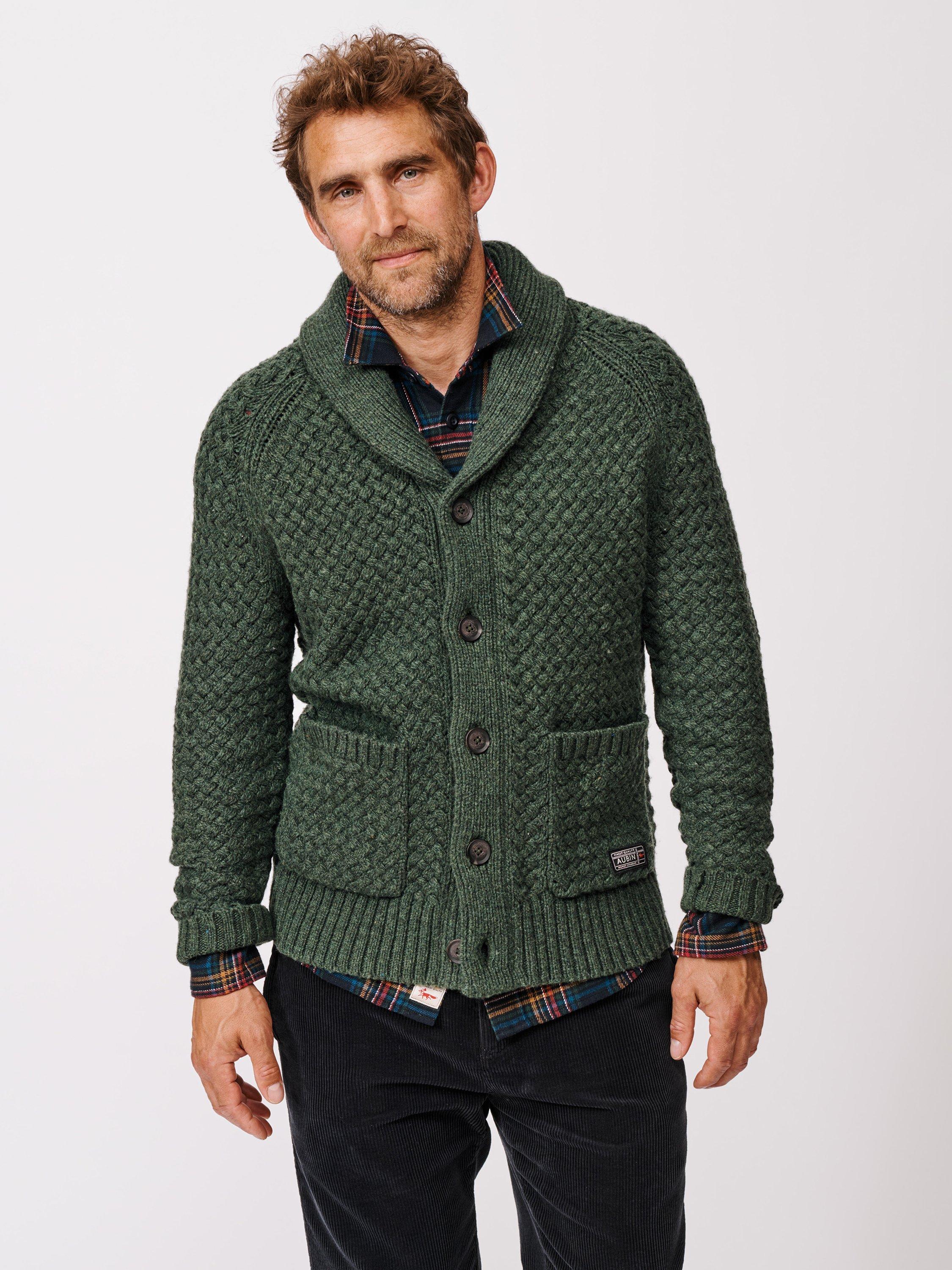 Product image 4 of 7, which shows Aubin Frampton Wool Blend Shawl Cardigan, Khaki, S