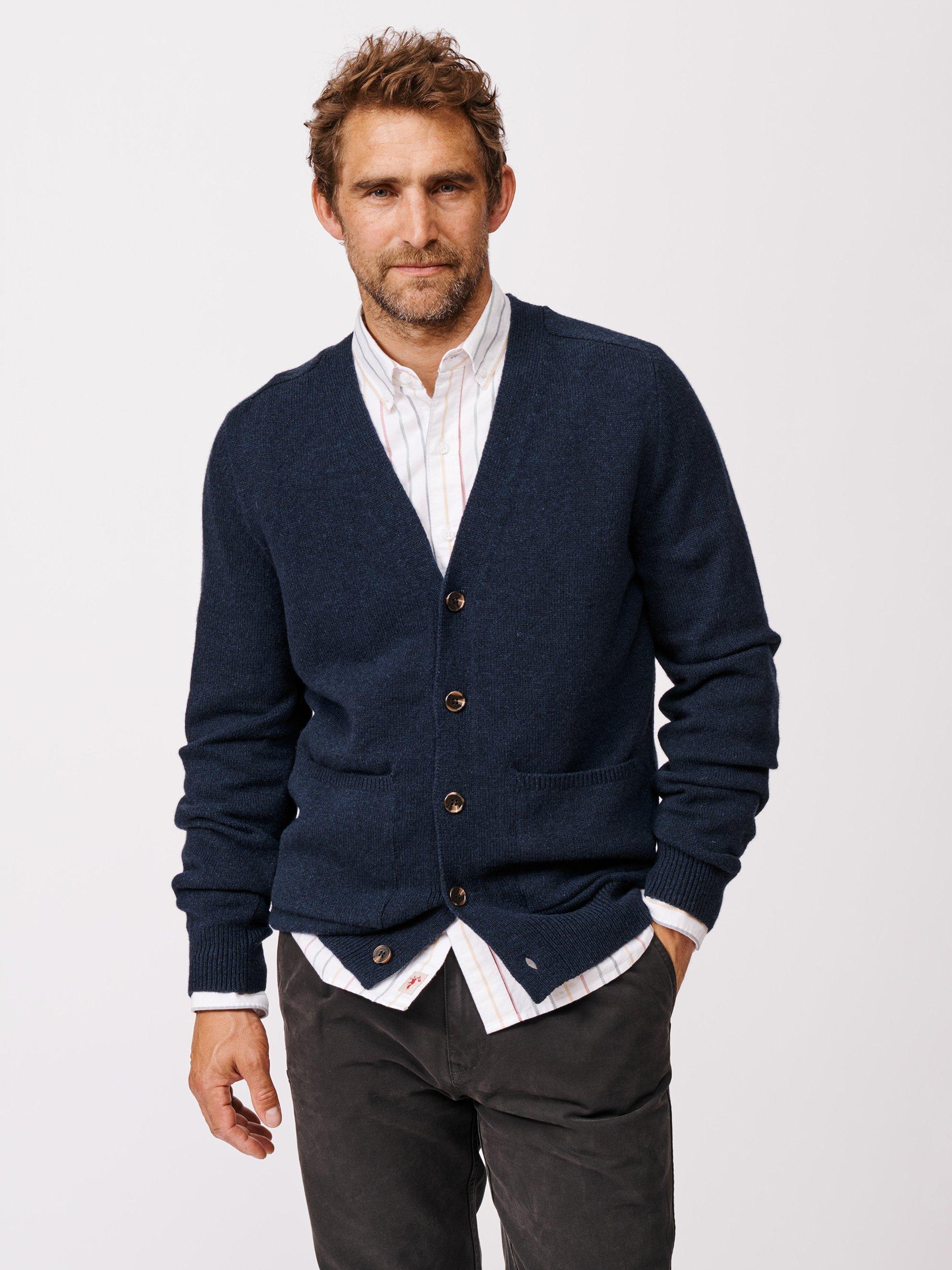 Product image 1 of 5, which shows Aubin Hales Lambswool V-Neck Cardigan, Navy, L