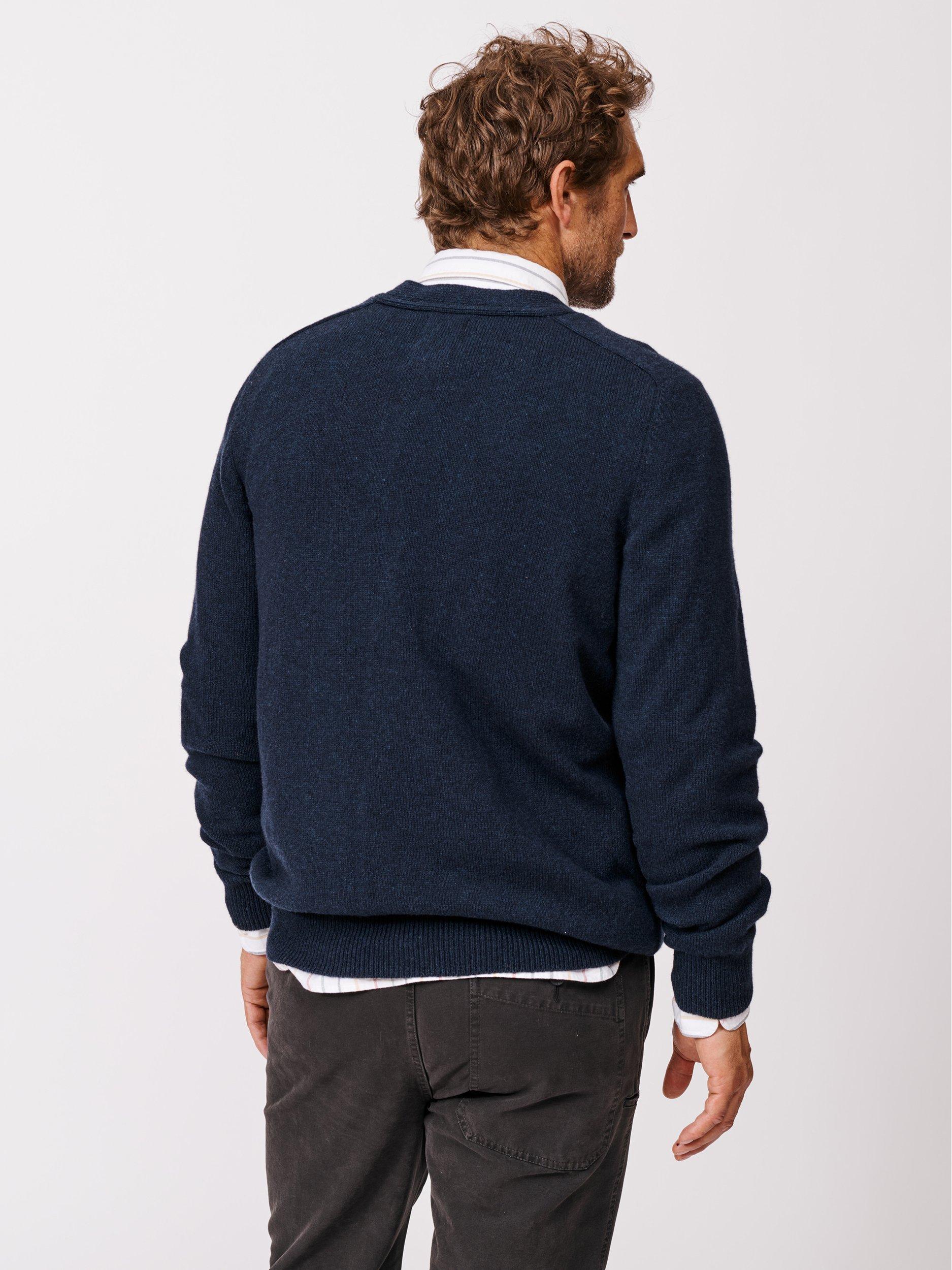 Product image 2 of 5, which shows Aubin Hales Lambswool V-Neck Cardigan, Navy, L