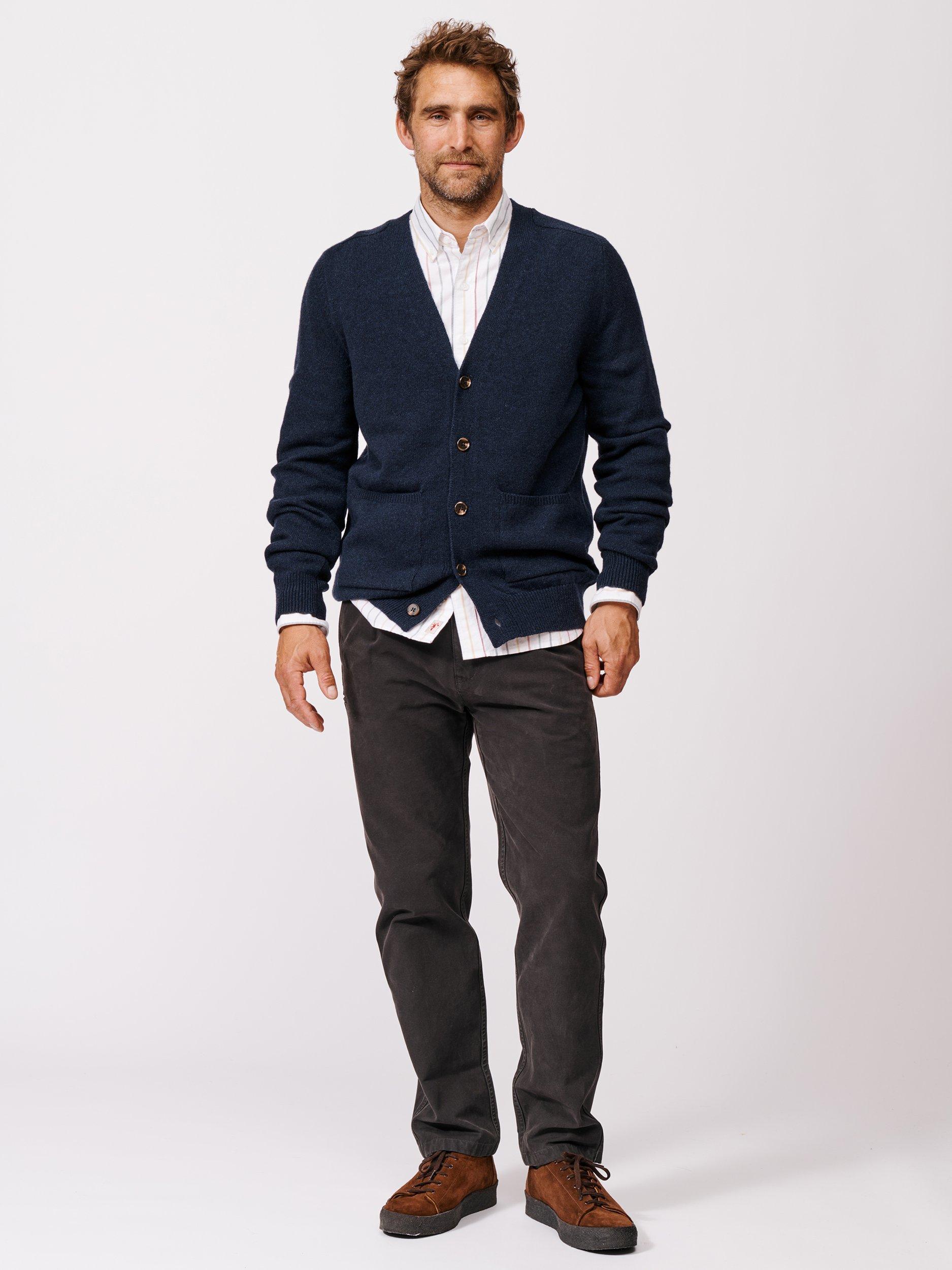 Product image 3 of 5, which shows Aubin Hales Lambswool V-Neck Cardigan, Navy, L