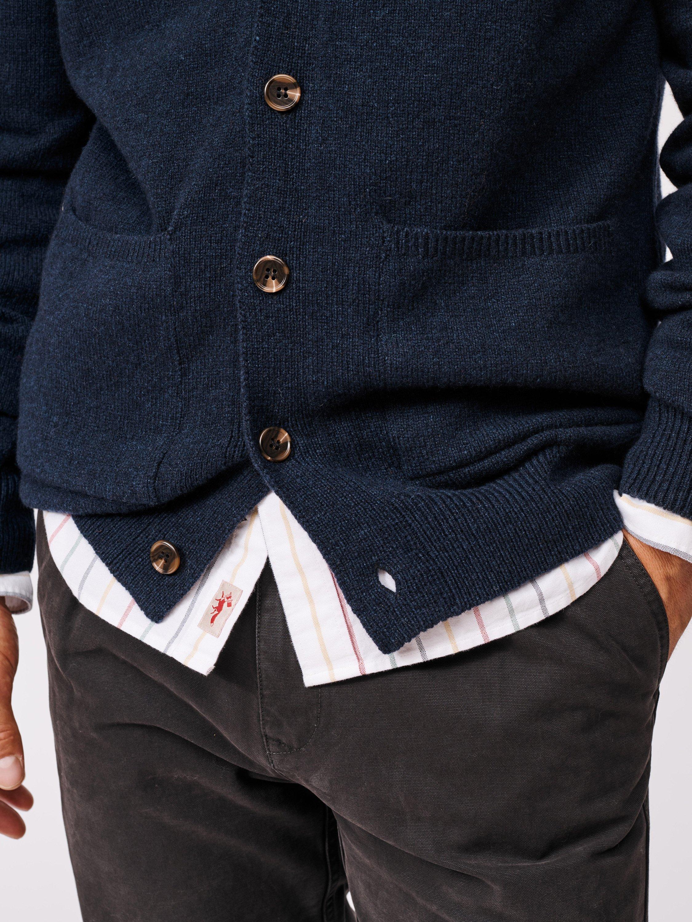 Product image 4 of 5, which shows Aubin Hales Lambswool V-Neck Cardigan, Navy, L