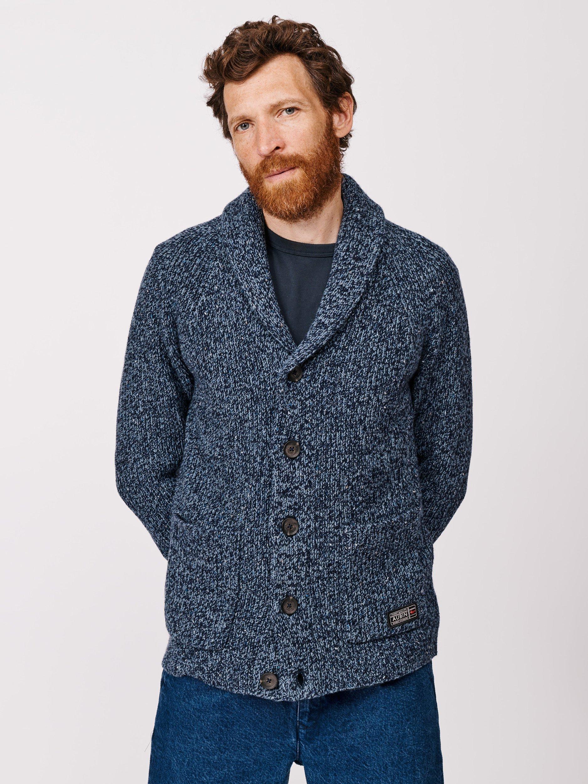 Product image 1 of 6, which shows Aubin Studham Wool Blend Shawl Neck Cardigan, Blue Mix, S