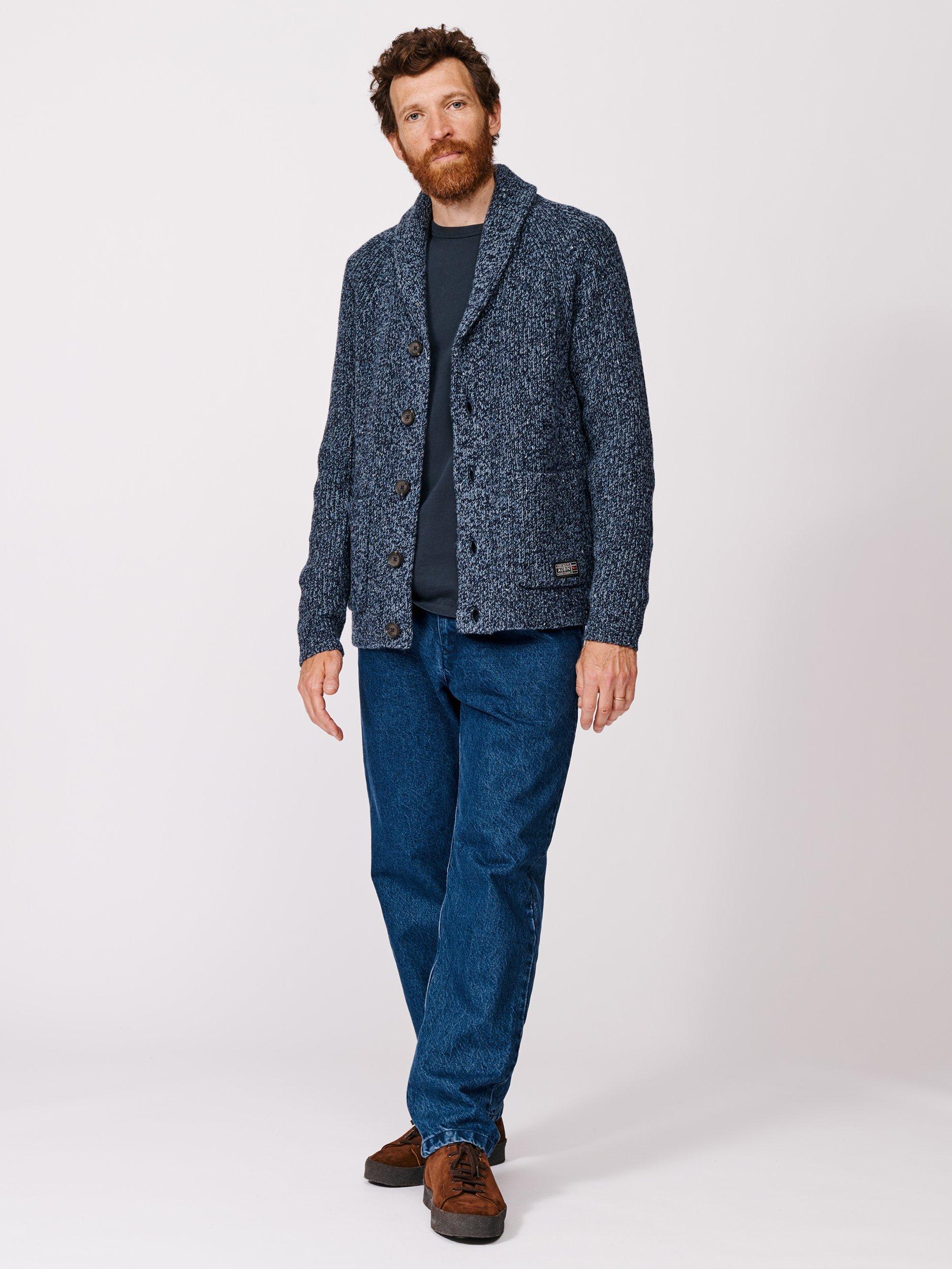 Product image 3 of 6, which shows Aubin Studham Wool Blend Shawl Neck Cardigan, Blue Mix, S