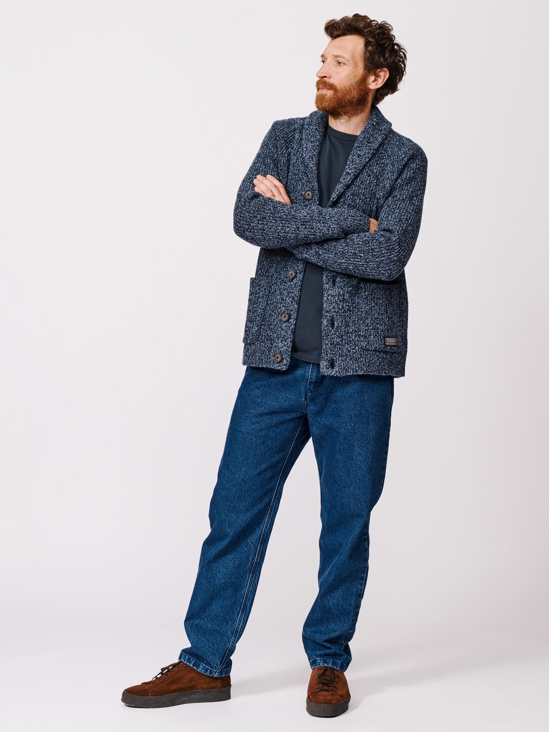 Product image 4 of 6, which shows Aubin Studham Wool Blend Shawl Neck Cardigan, Blue Mix, S