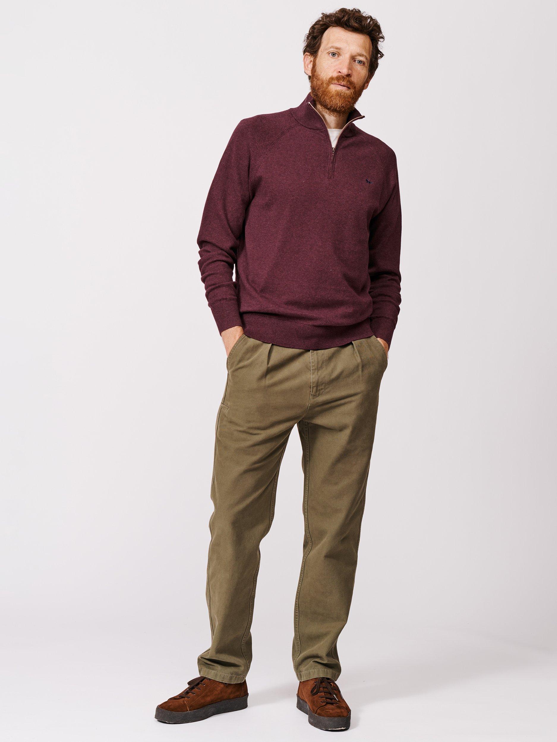 Product image 3 of 6, which shows Aubin Bonby Zip Neck Cotton Jumper, Red, L