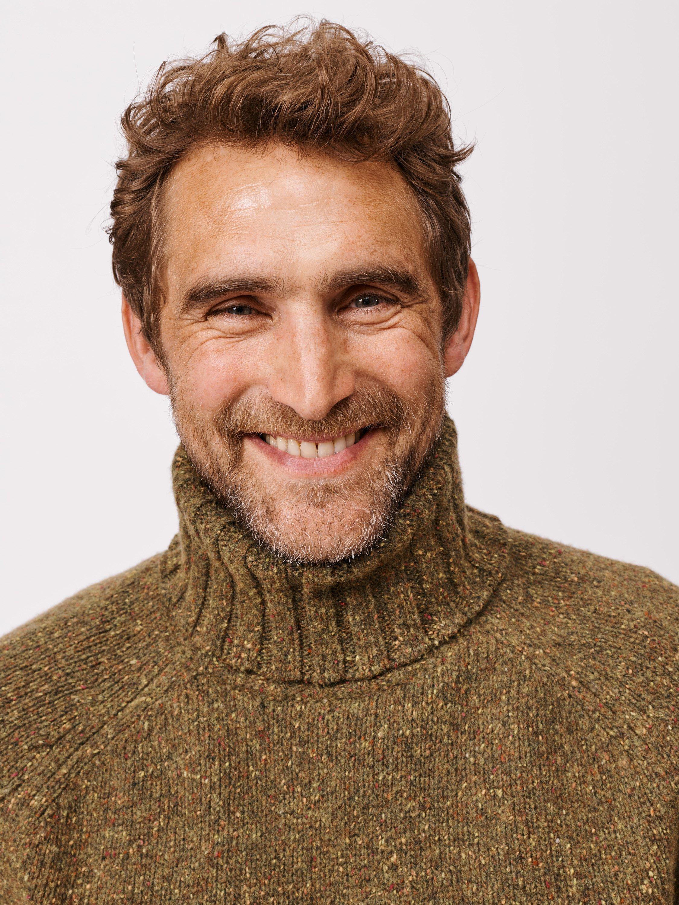 Product image 4 of 6, which shows Aubin Caster Donegal Wool Blend Roll Neck Jumper, Khaki, S