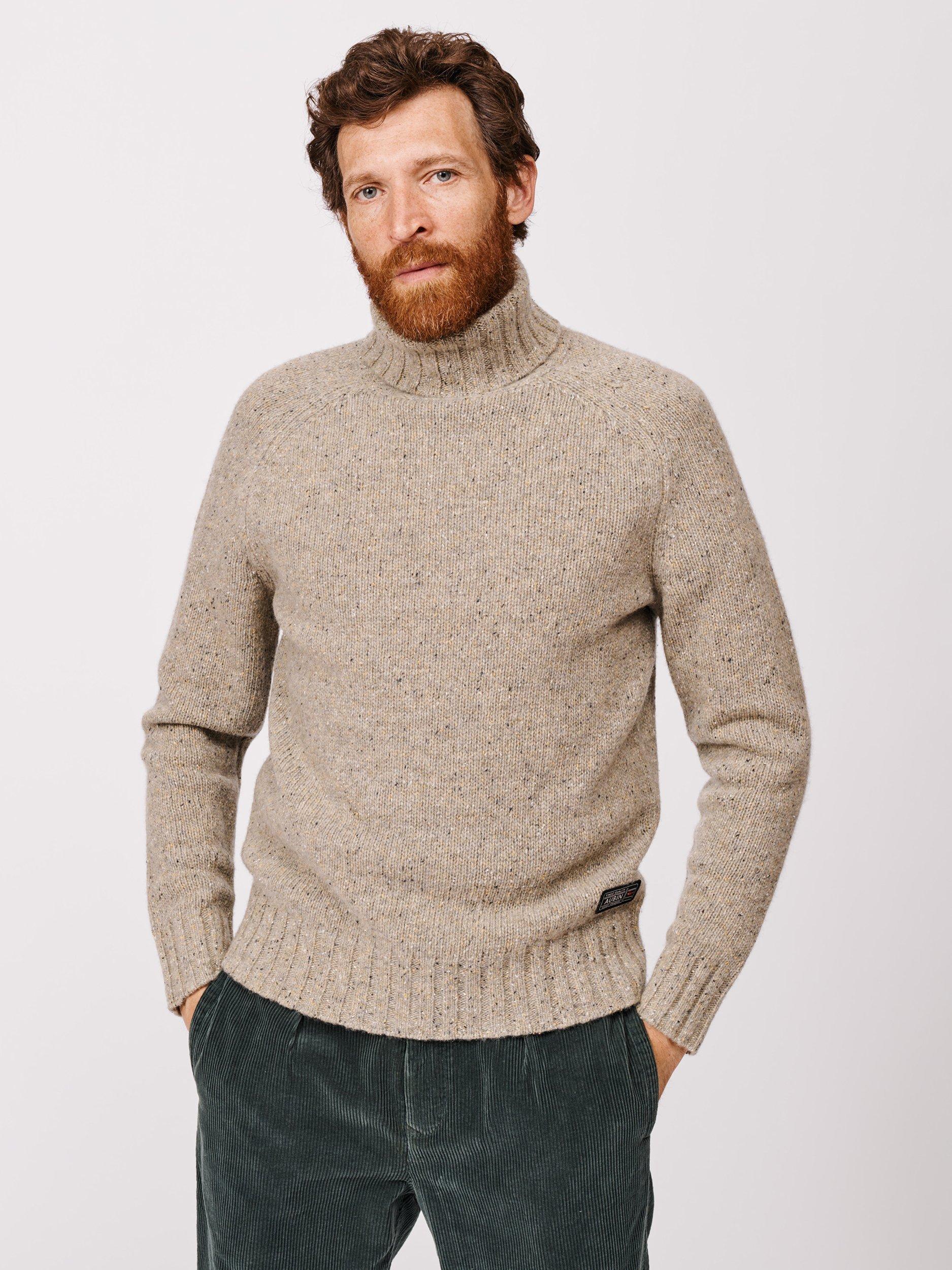 Product image 1 of 5, which shows Aubin Caster Donegal Wool Blend Roll Neck Jumper, Natural, M