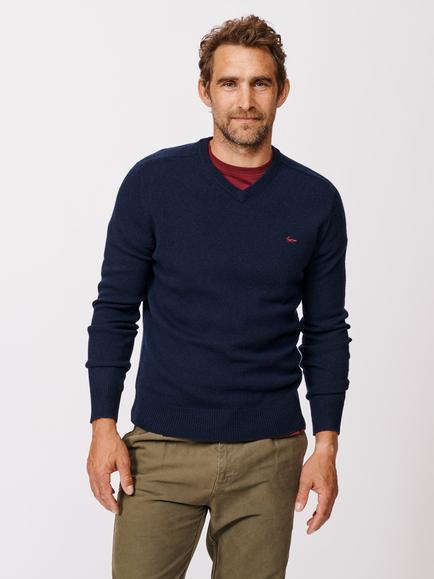 Aubin Eastbourne Wool V-Neck Jumper, Navy