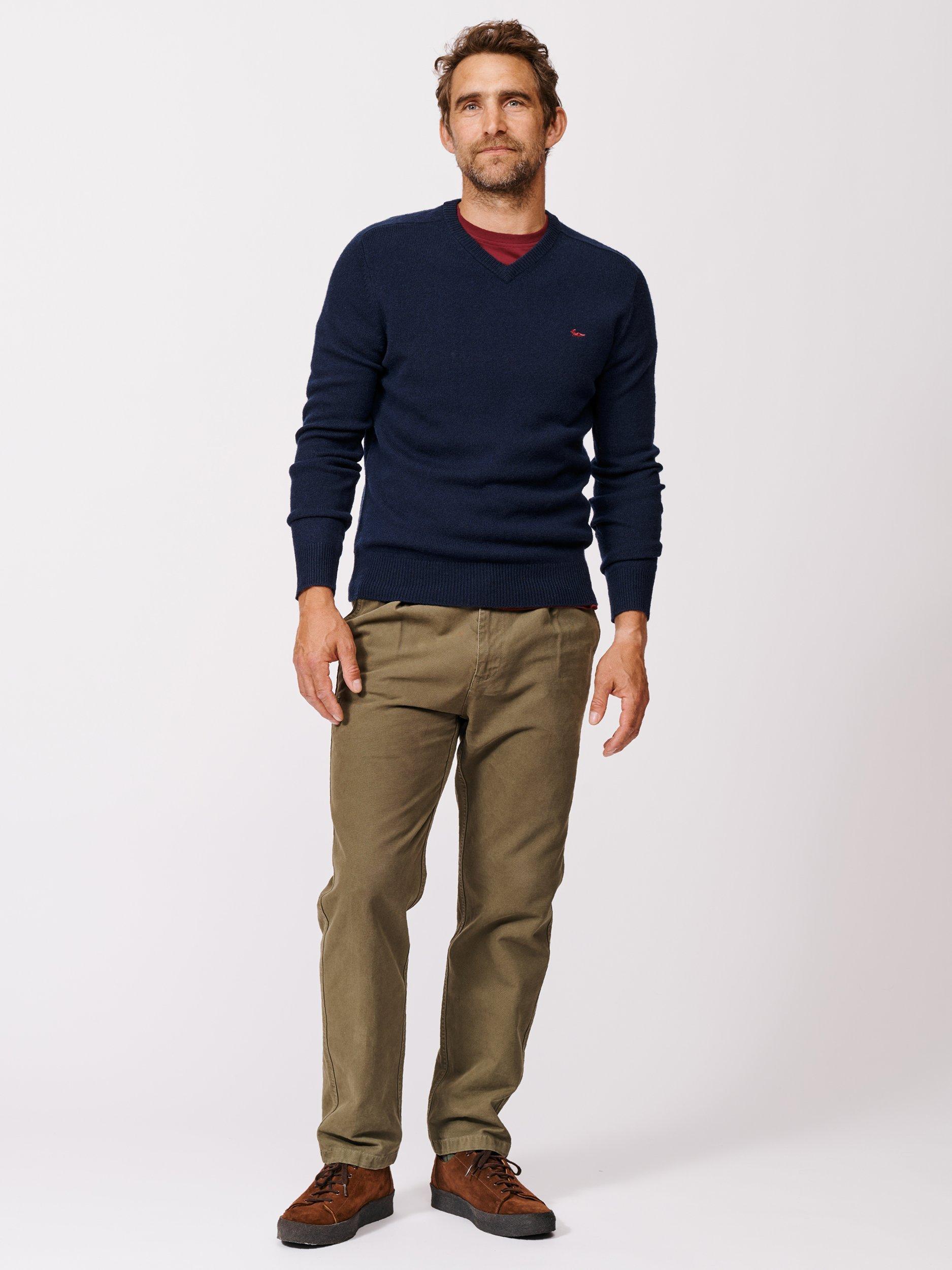 Product image 3 of 5, which shows Aubin Eastbourne Wool V Neck Jumper, Navy, S