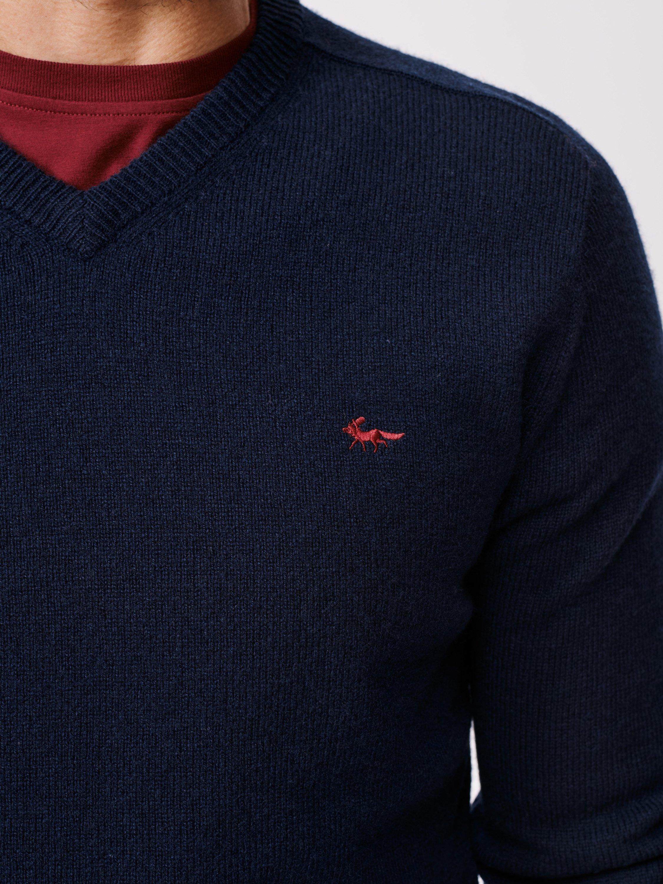 Product image 4 of 5, which shows Aubin Eastbourne Wool V Neck Jumper, Navy, S