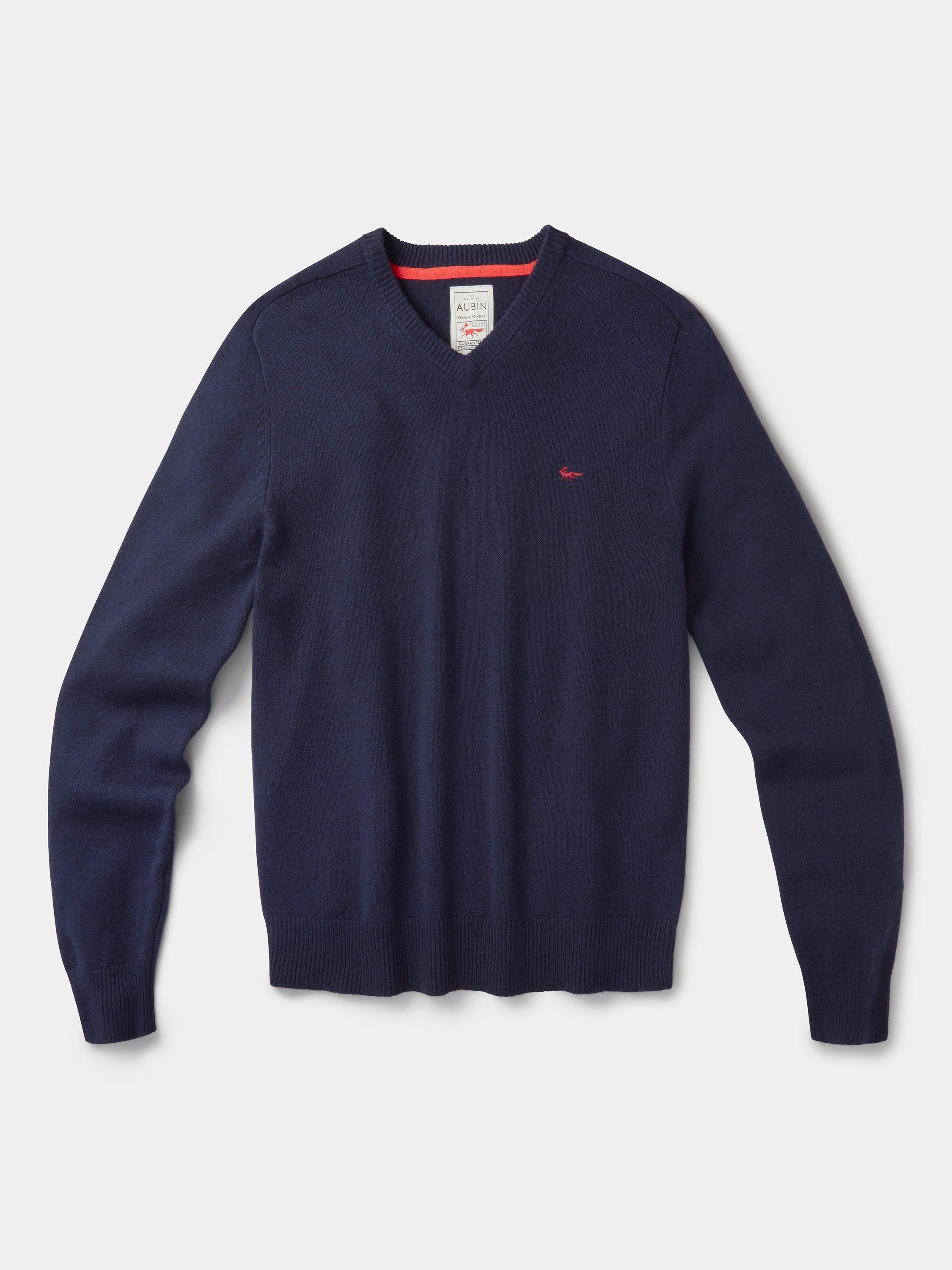 Product image 5 of 5, which shows Aubin Eastbourne Wool V Neck Jumper, Navy, S