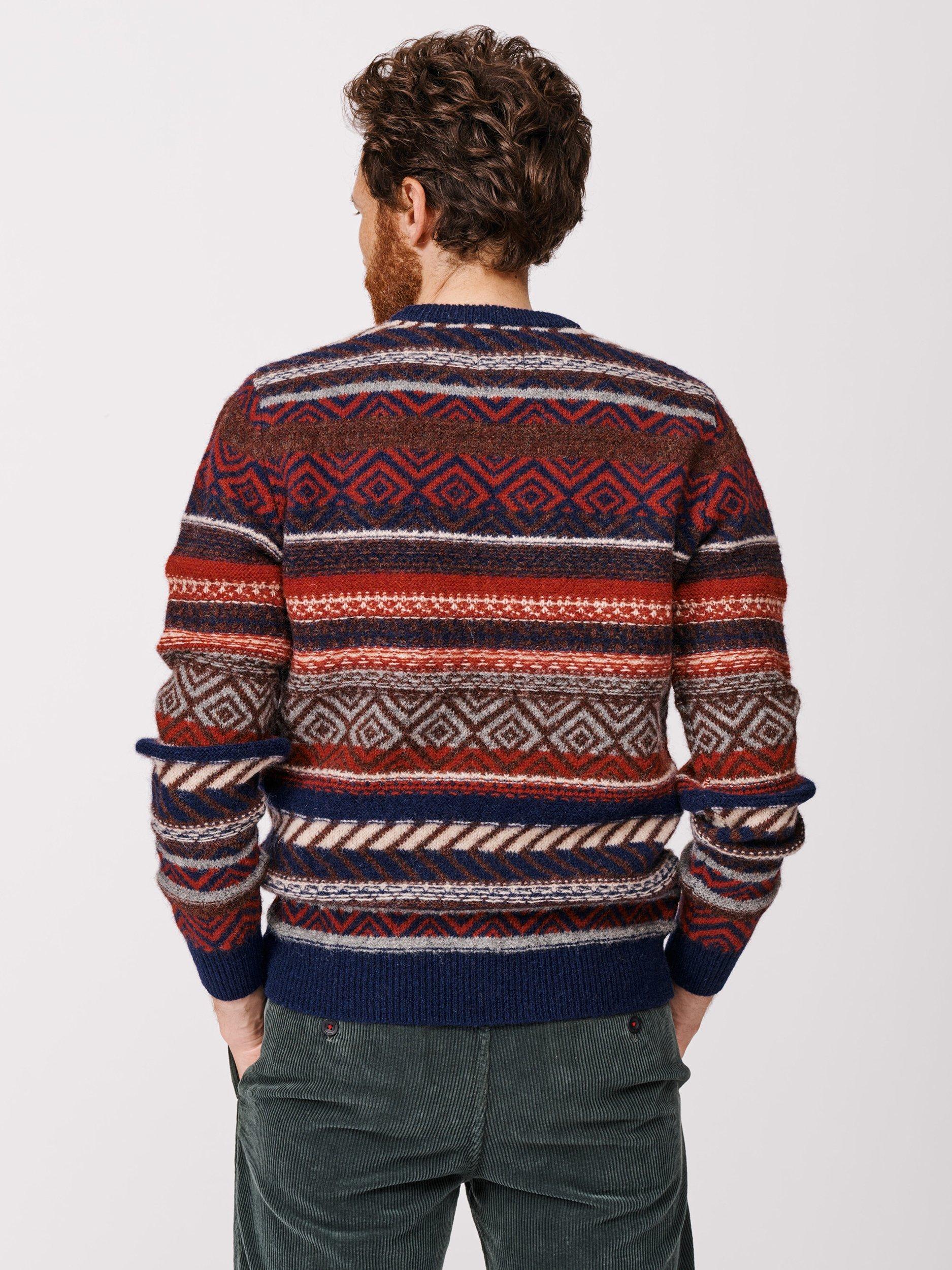 Product image 2 of 5, which shows Aubin Fairisle Crew Neck Wool Jumper, Navy/Red, XL