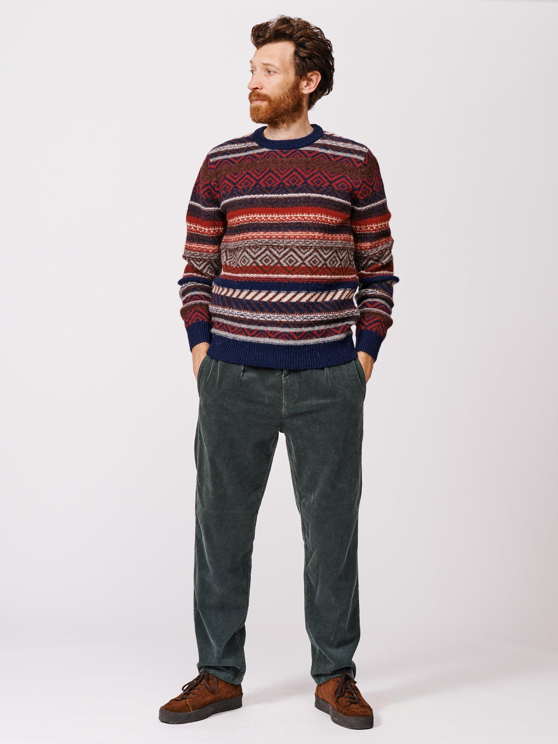 Product image 3 of 5, which shows Aubin Fairisle Crew Neck Wool Jumper, Navy/Red, XL