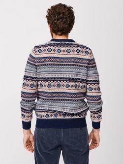 Aubin Fairisle Wool Crew Neck Jumper - view 2, Blue/Ecru Mix