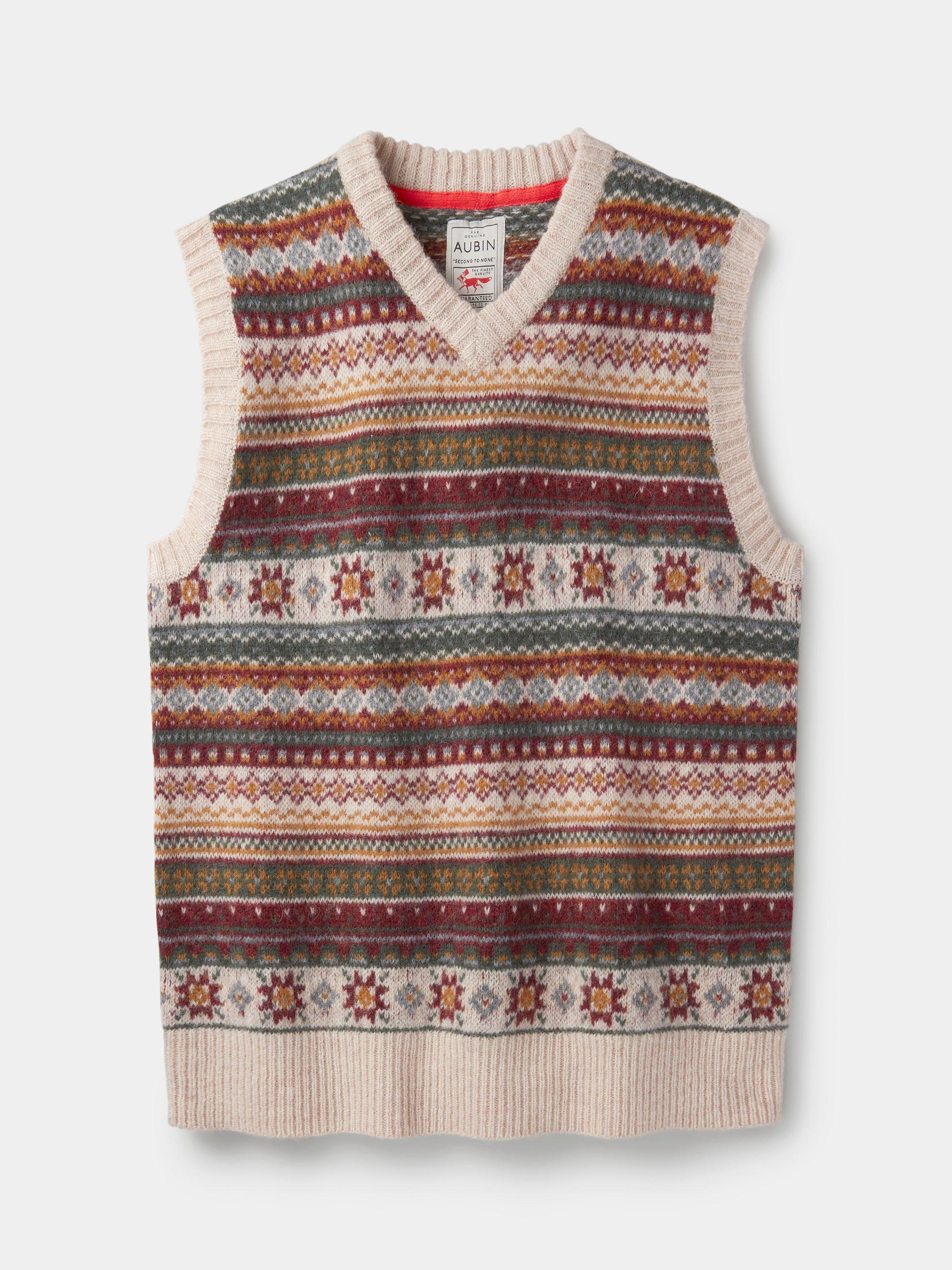 Aubin Fairisle Cotton Sleeveless V Neck Slipover Jumper