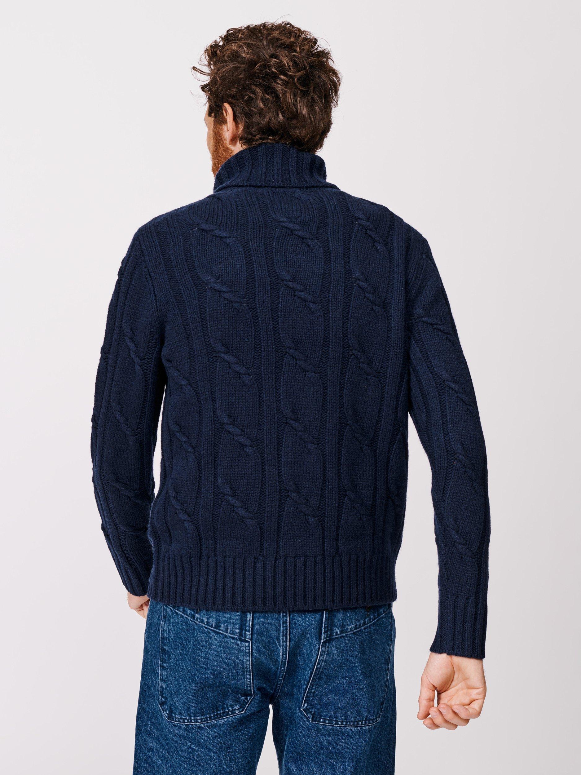 Product image 2 of 5, which shows Aubin Grassmore Cable Knit Roll Neck Jumper, Navy, M