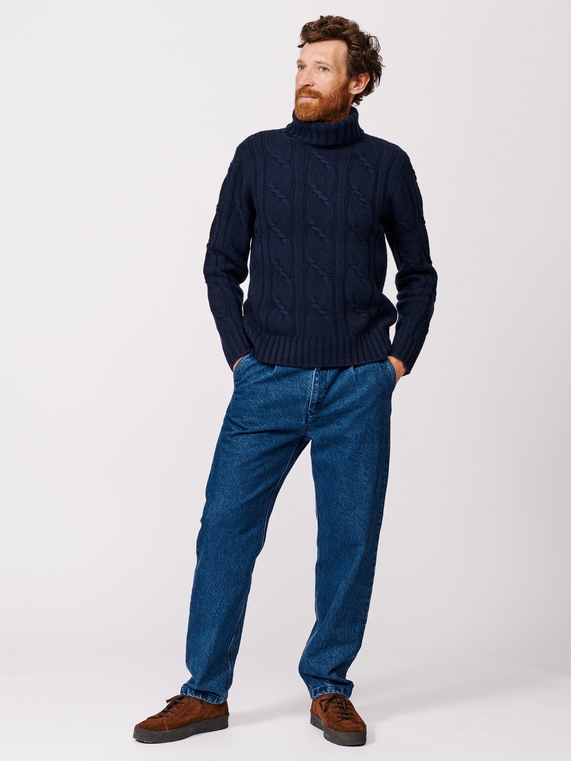 Product image 3 of 5, which shows Aubin Grassmore Cable Knit Roll Neck Jumper, Navy, M