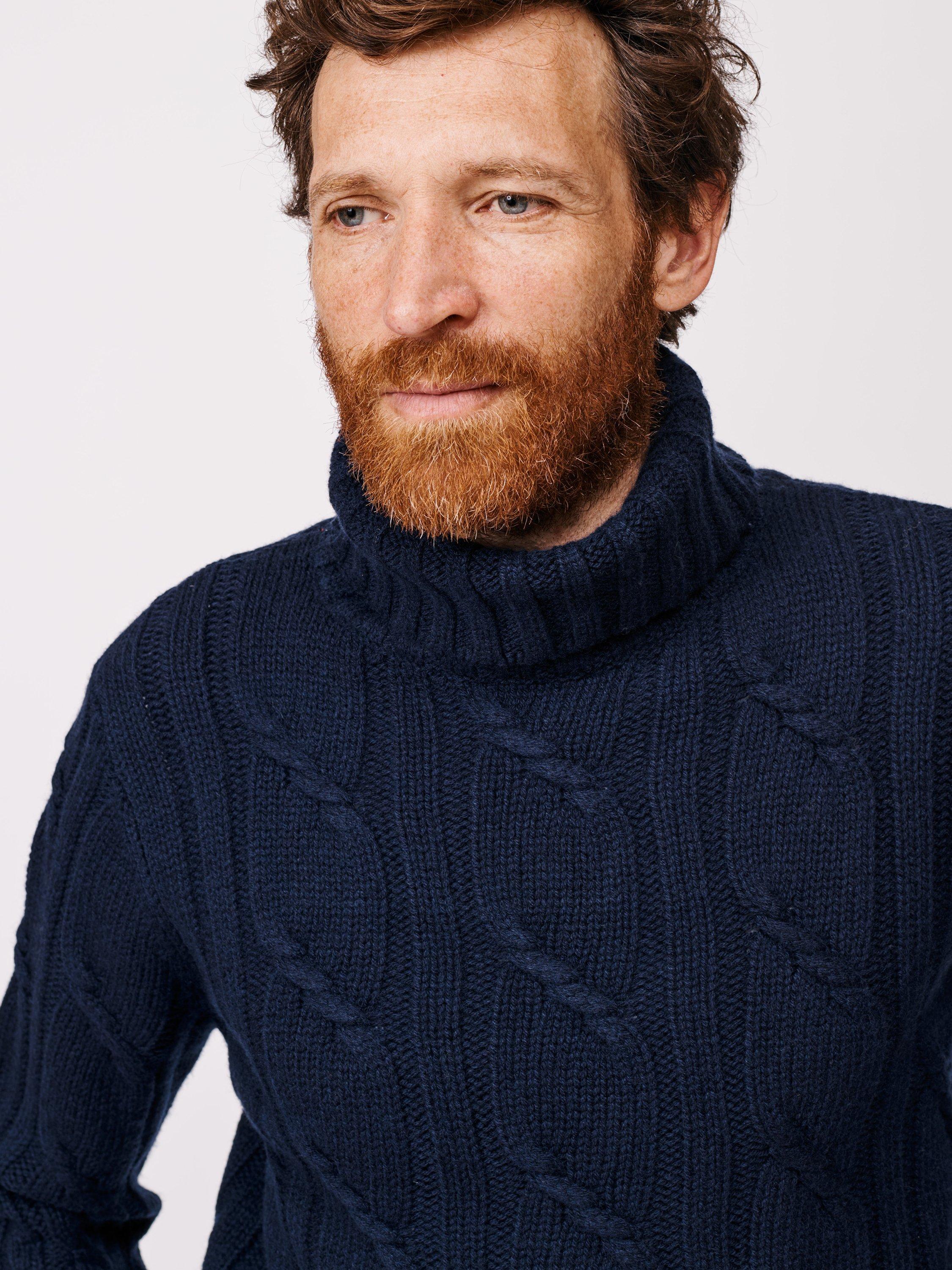 Product image 4 of 5, which shows Aubin Grassmore Cable Knit Roll Neck Jumper, Navy, M