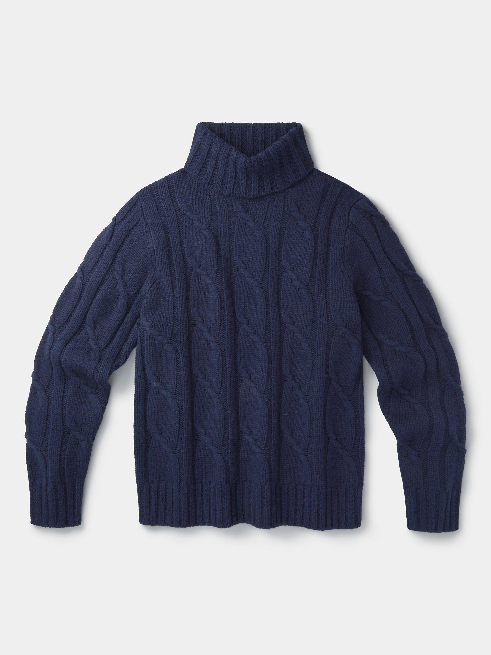 Product image 5 of 5, which shows Aubin Grassmore Cable Knit Roll Neck Jumper, Navy, M