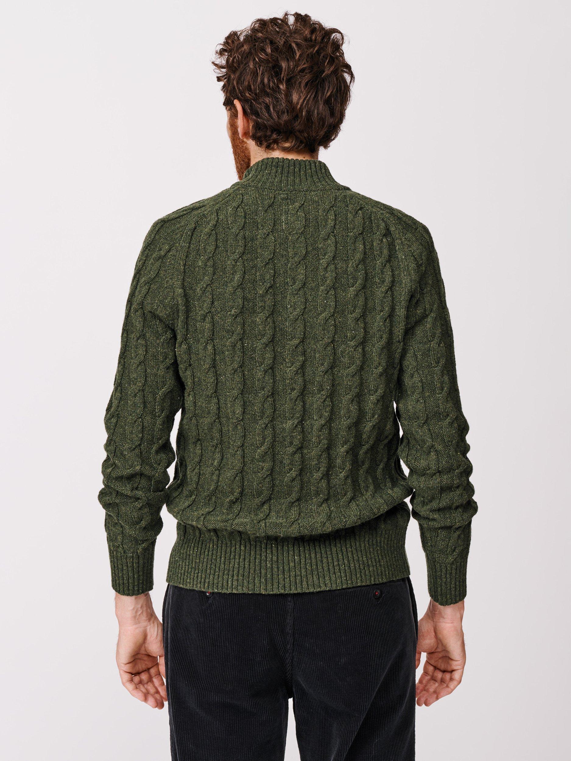 Product image 2 of 5, which shows Aubin Holland Cable Knit Wool Zip Jumper, Dark Khaki, S