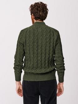 Aubin Holland Cable Knit Wool Zip Jumper, Dark Khaki - view 2, Dark Khaki
