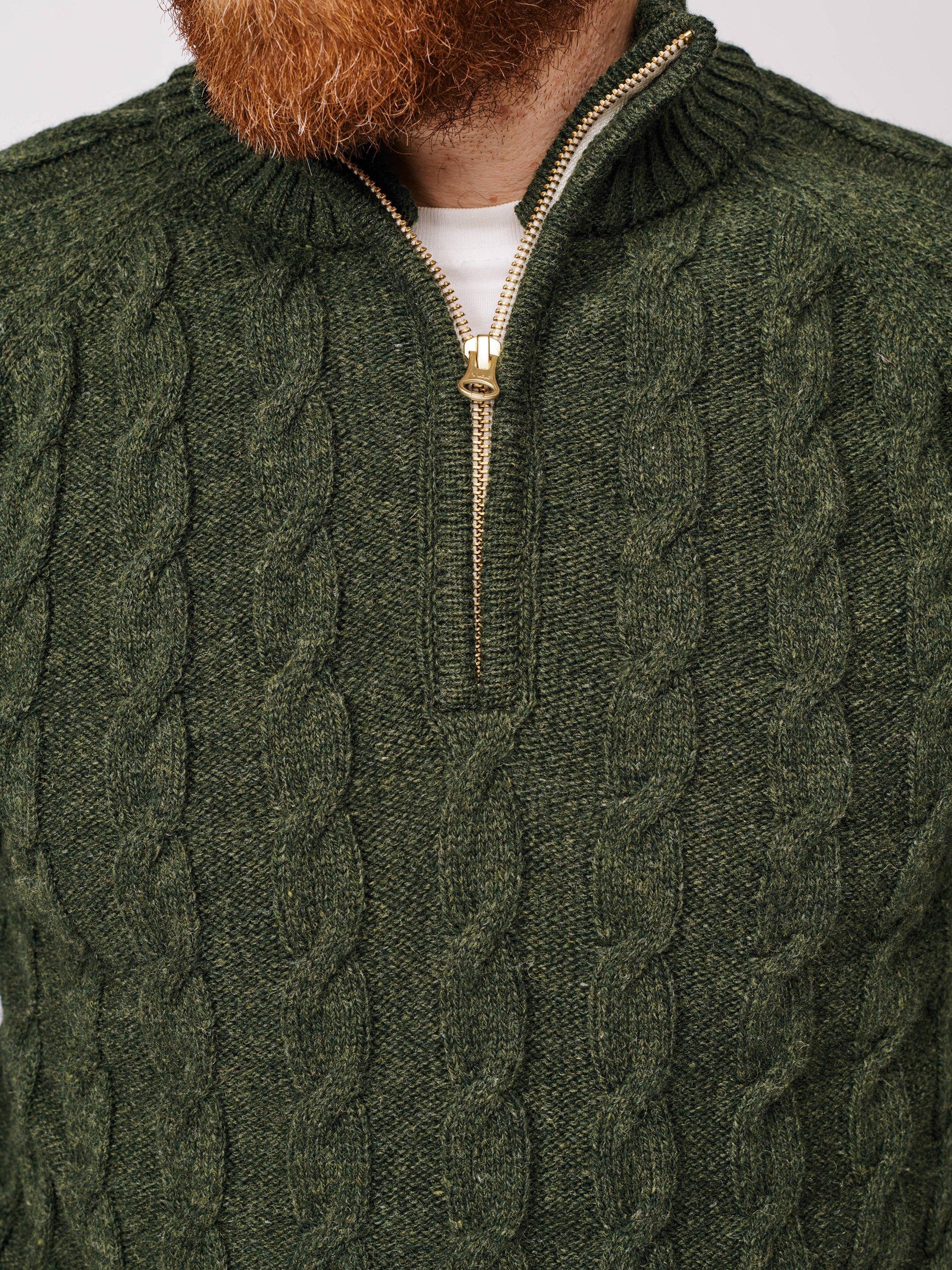 Product image 4 of 5, which shows Aubin Holland Cable Knit Wool Zip Jumper, Dark Khaki, S