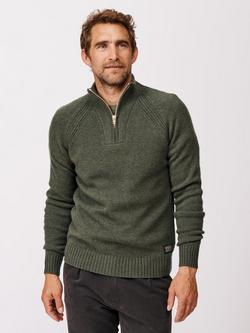 Aubin Pelham Wool Blend Zip-Neck Jumper, Dark Green