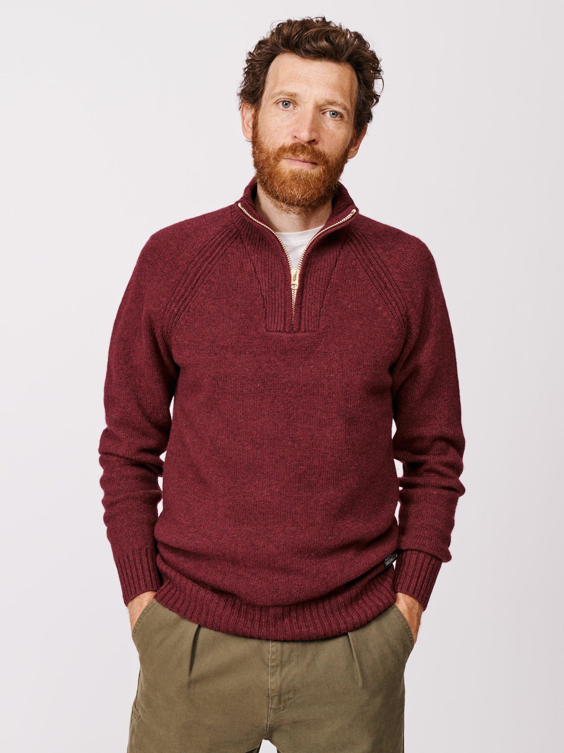 Product image 1 of 7, which shows Aubin Pelham Wool Blend Zip-Neck Jumper, Port, S