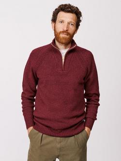 Aubin Pelham Wool Blend Zip-Neck Jumper, Port