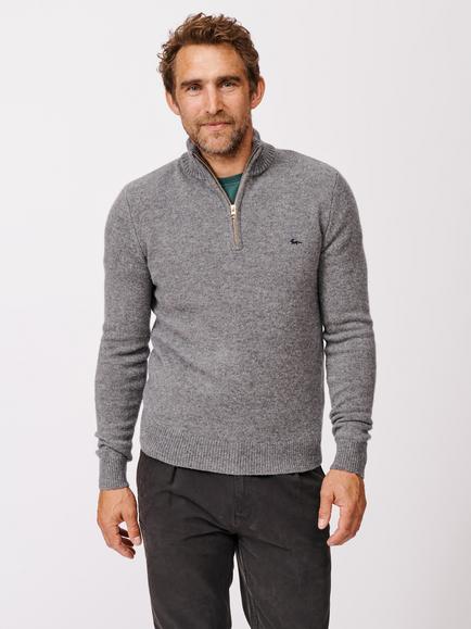 Aubin Pepper Wool Zip Neck Jumper, Mid Grey