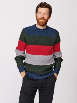 Aubin Pitt Block Stripe Wool Crew Neck Jumper, Grey/Multi, Grey/Multi