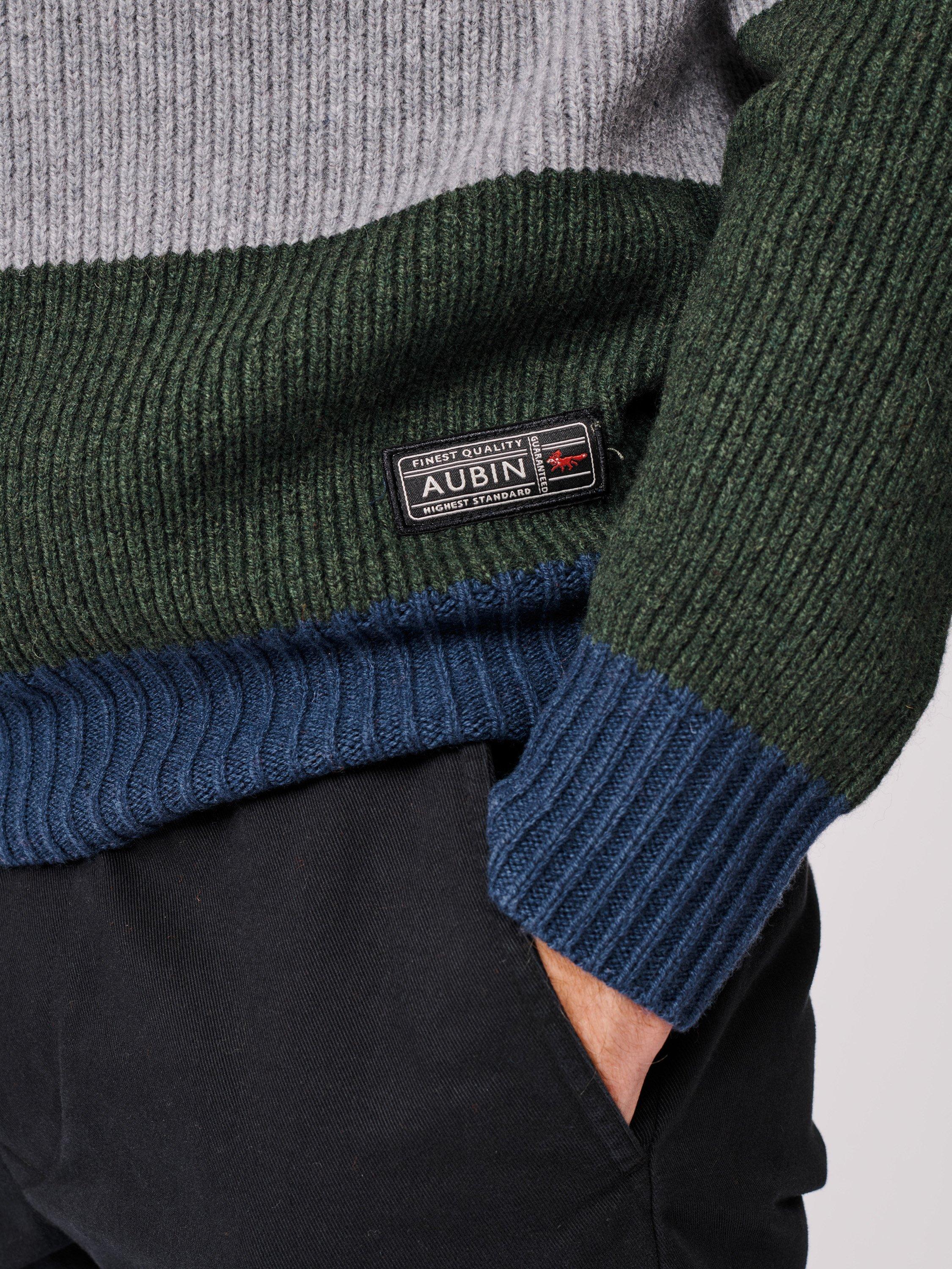 Product image 5 of 6, which shows Aubin Pitt Block Stripe Wool Crew Neck Jumper, Grey/Multi, M