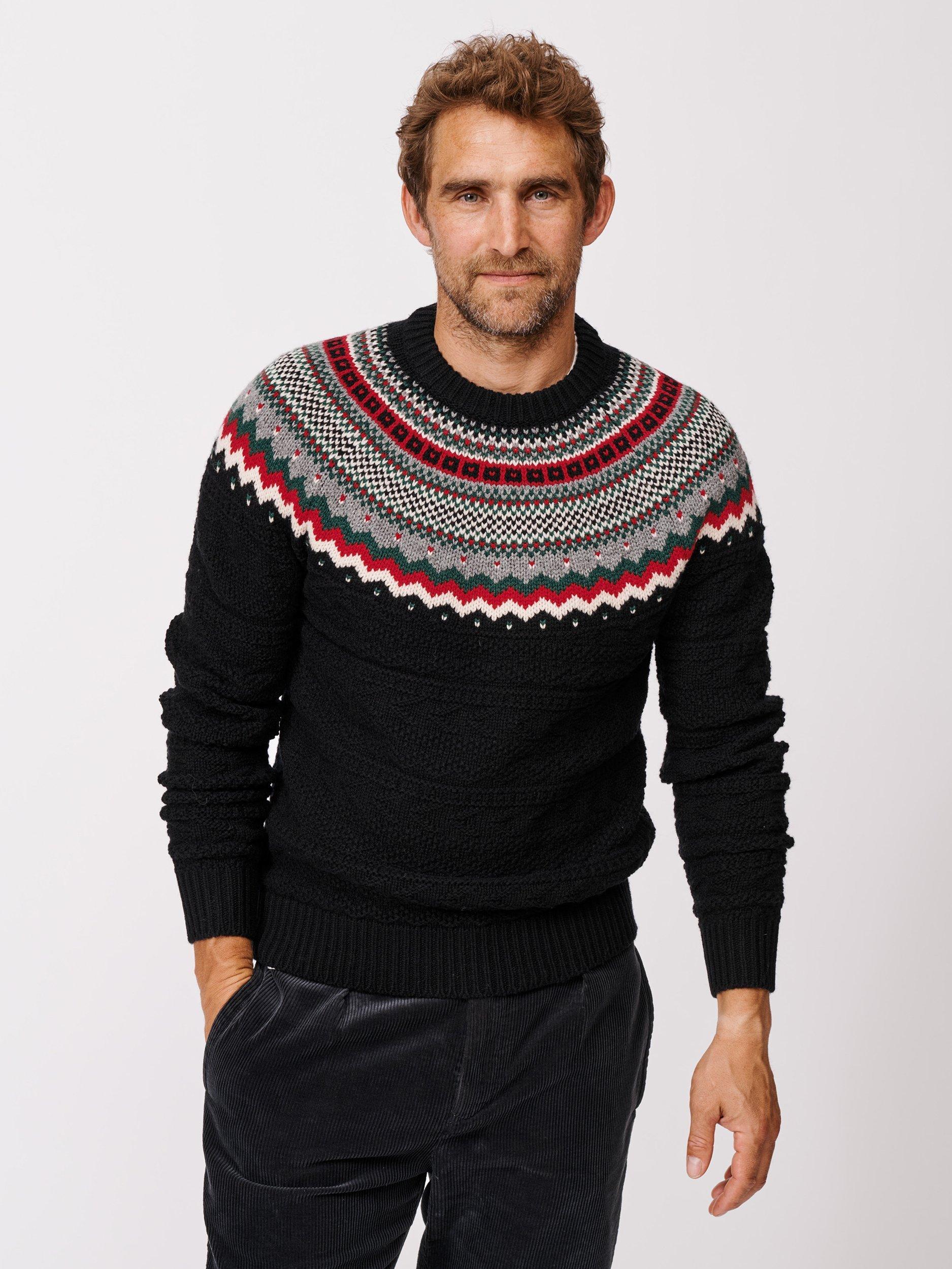 Product image 1 of 6, which shows Aubin Placement Fair Isle Wool Jumper, Black, L