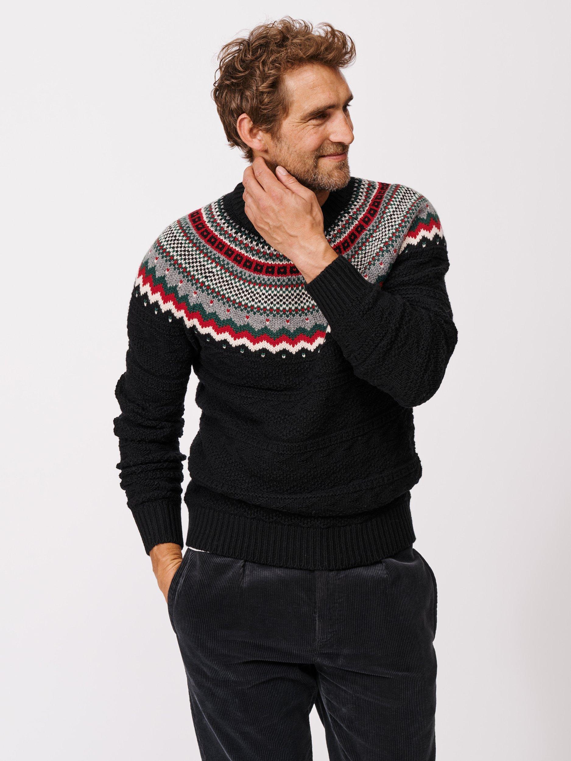 Product image 4 of 6, which shows Aubin Placement Fair Isle Wool Jumper, Black, L