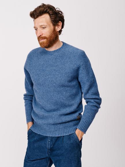 Aubin Prestwick Wool Crew Jumper, Mid Blue