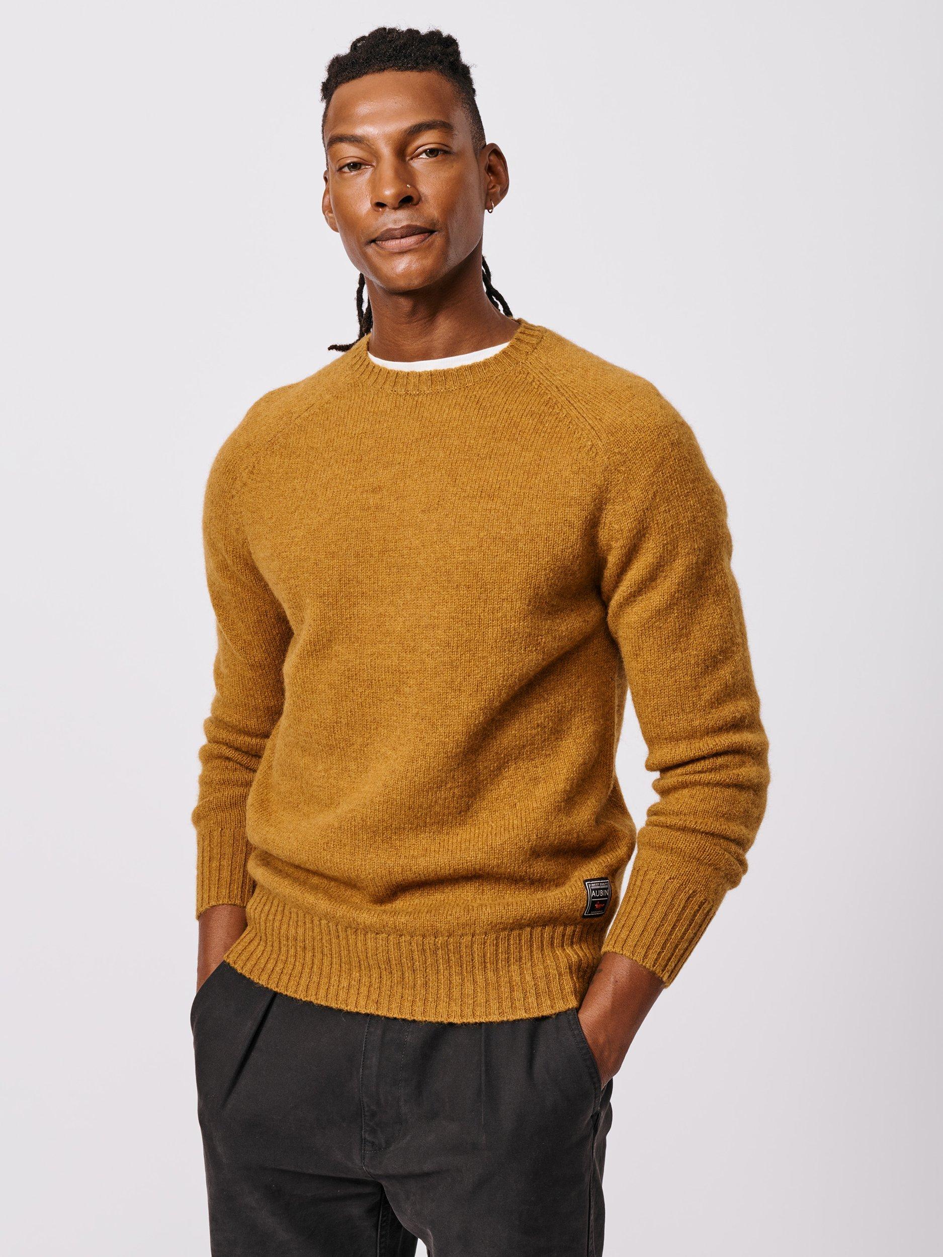 Product image 1 of 11, which shows Aubin Prestwick Wool Crew Jumper, Dark Gold, S