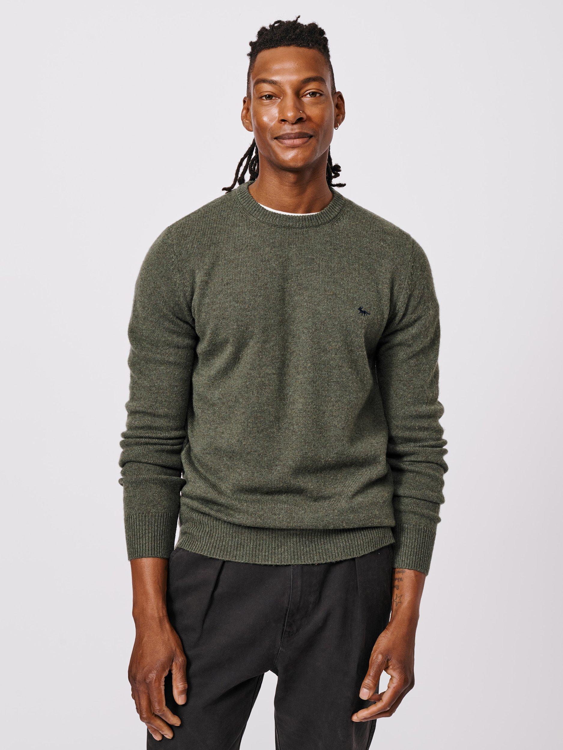 Product image 1 of 5, which shows Aubin Westbourne Crew Neck Merino Wool Jumper, Dark Khaki, S