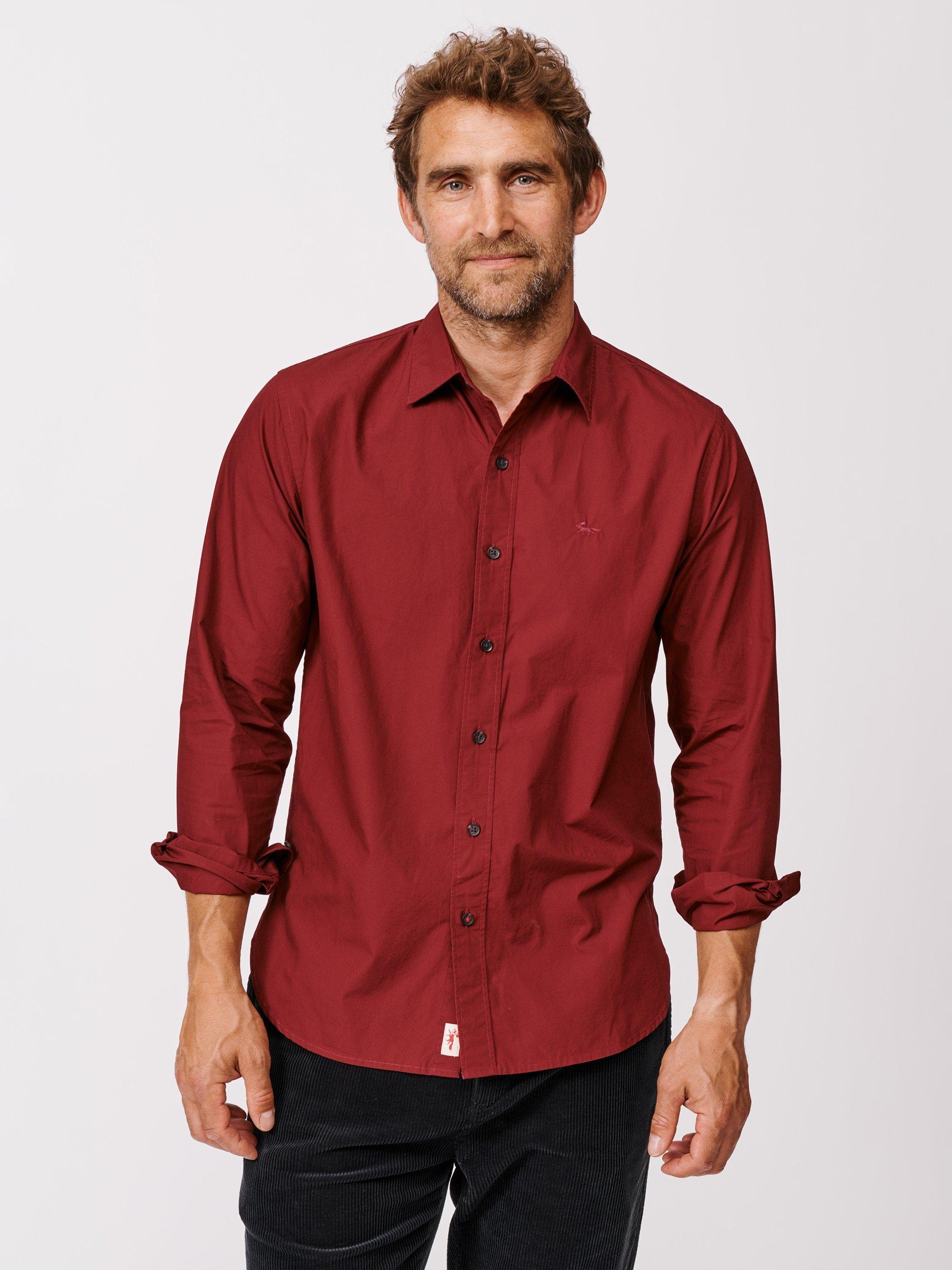 Product image 1 of 6, which shows Aubin Chase Poplin Cotton Regular Fit Shirt, Bordeaux, S