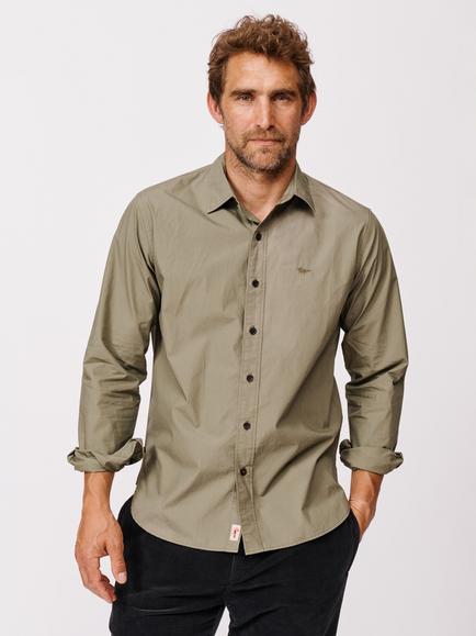 Aubin Chase Poplin Cotton Regular Fit Shirt, Light Khaki