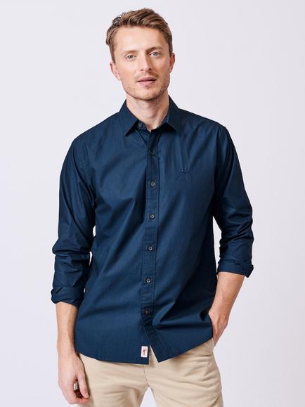 Aubin Chase Poplin Cotton Regular Fit Shirt, Navy
