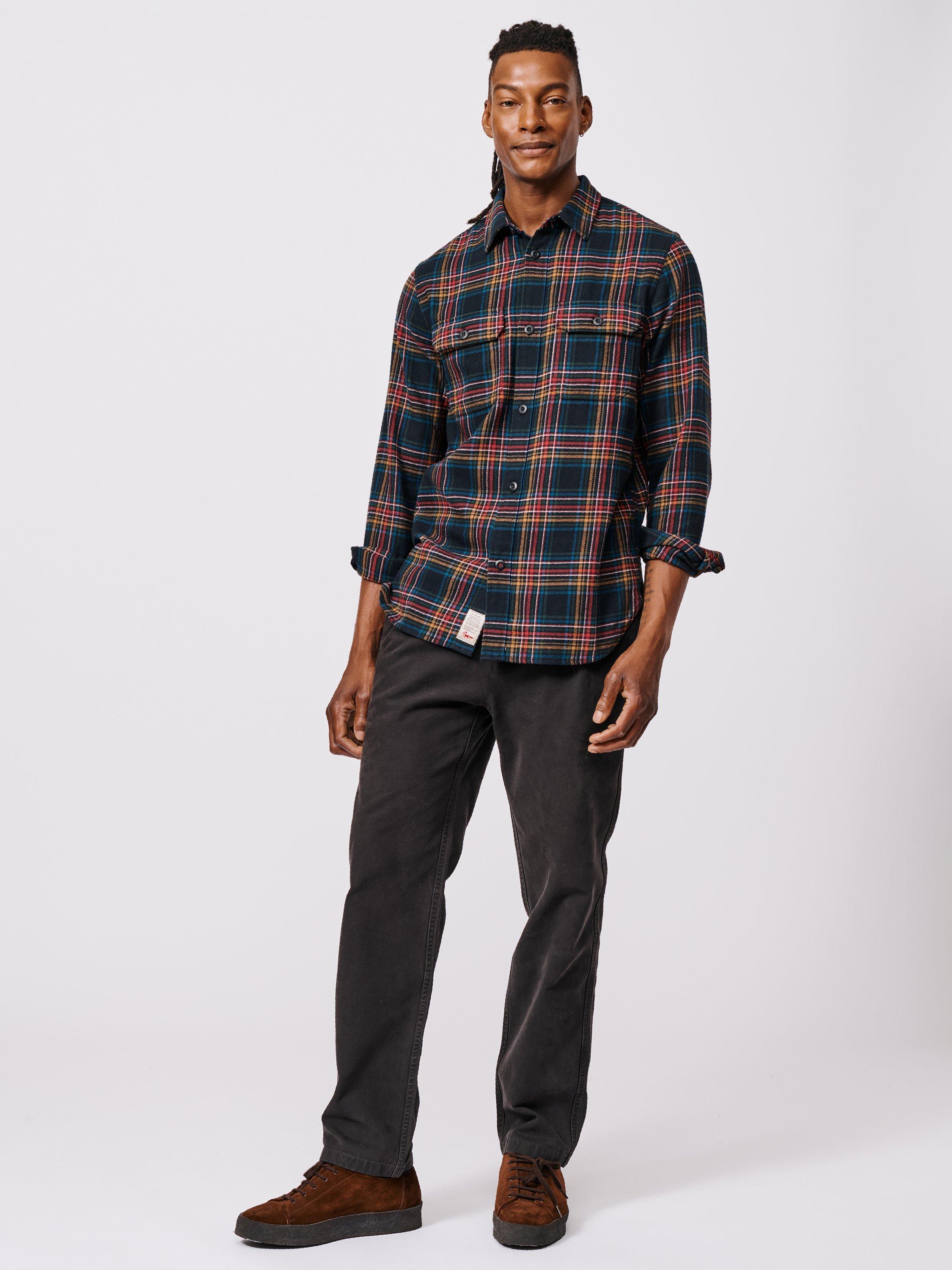 Product image 3 of 5, which shows Aubin Crowle Cotton Check Long Sleeve Collar Shirt, Black, S