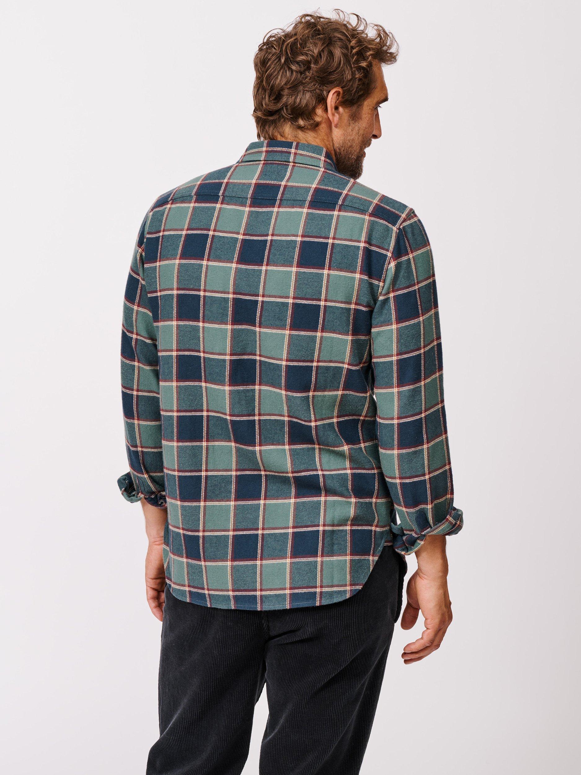 Product image 2 of 5, which shows Aubin Crowle Cotton Check Long Sleeve Collar Shirt, Dark Green, S