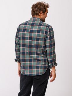 Aubin Crowle Cotton Check Long Sleeve Collar Shirt - view 2, Dark Green