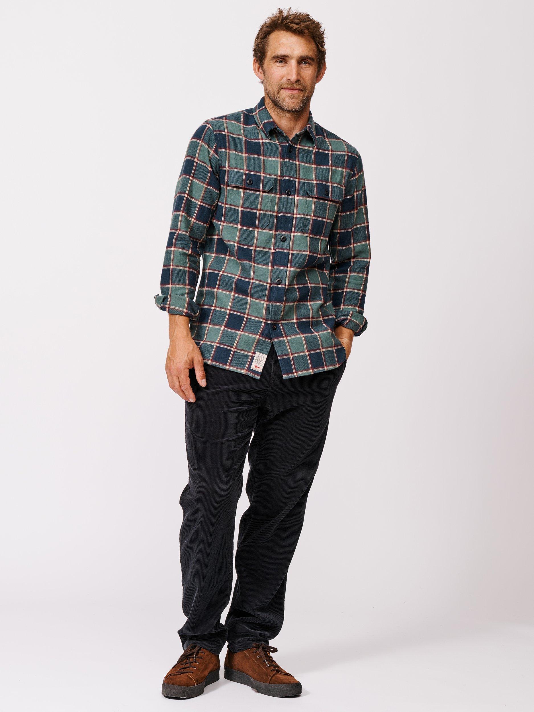 Product image 3 of 5, which shows Aubin Crowle Cotton Check Long Sleeve Collar Shirt, Dark Green, S