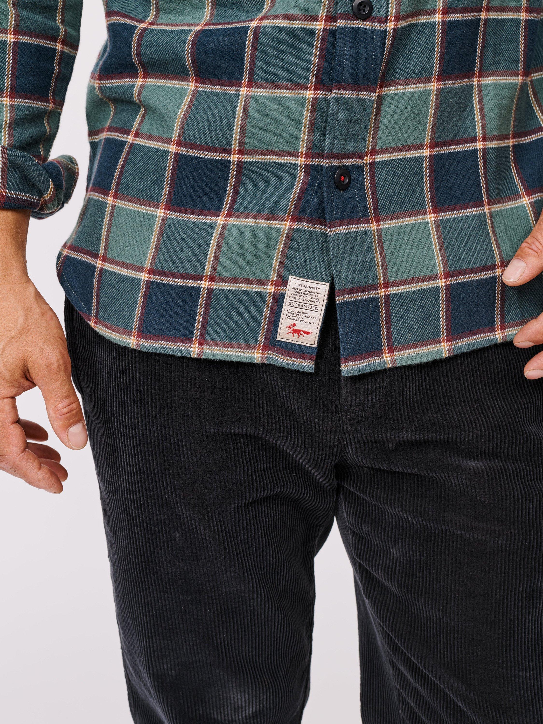 Product image 4 of 5, which shows Aubin Crowle Cotton Check Long Sleeve Collar Shirt, Dark Green, S